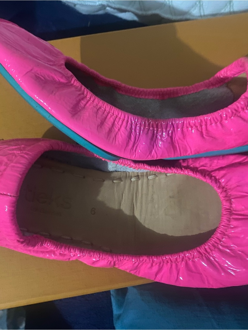 Tieks Hot Pink Patent Ballet Flats with Turquoise Trim
